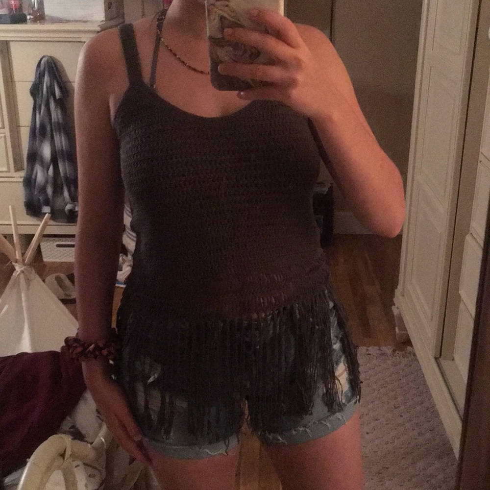 Boho Green Fringe Tank Top